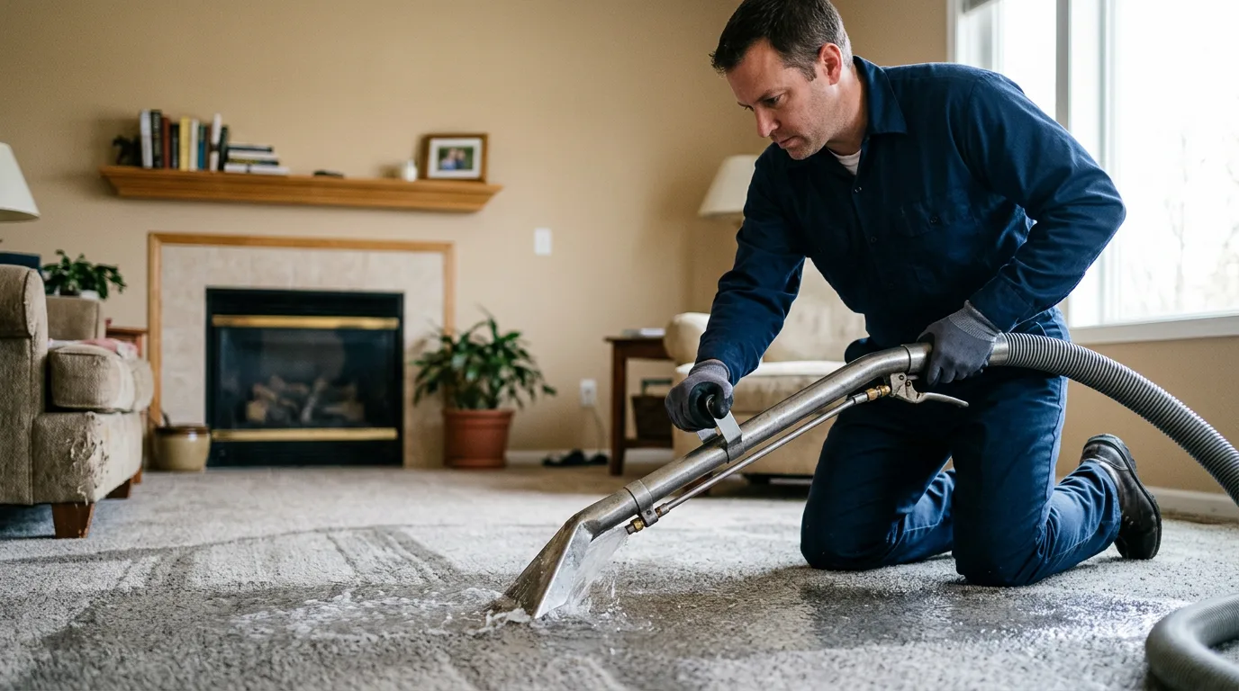 Water damage restoration technician working near Posen, MI